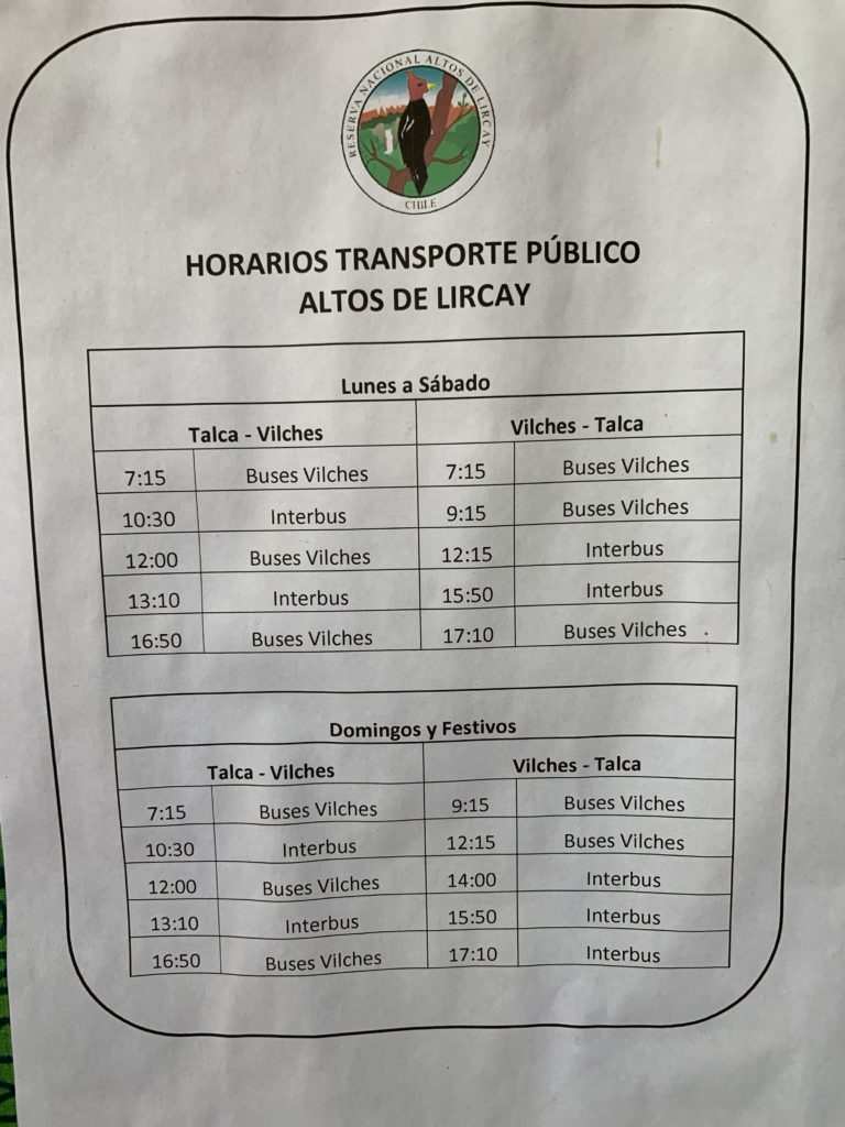 Bus schedule from Talca to Vilches Alto