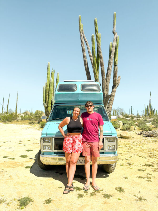Cataviña Baja California. Blue van infront of really large cactus